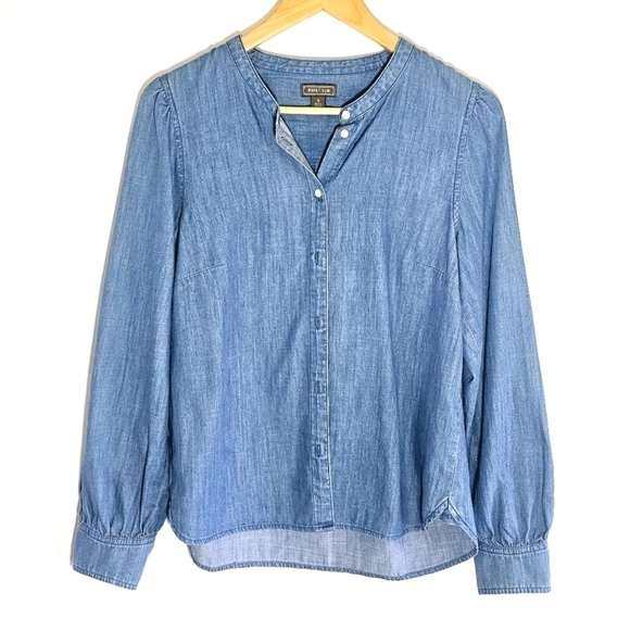 Point Sur J.Crew Denim Button Down Cotton Lyocell Women's Blouse Size S - Picture 1 of 6